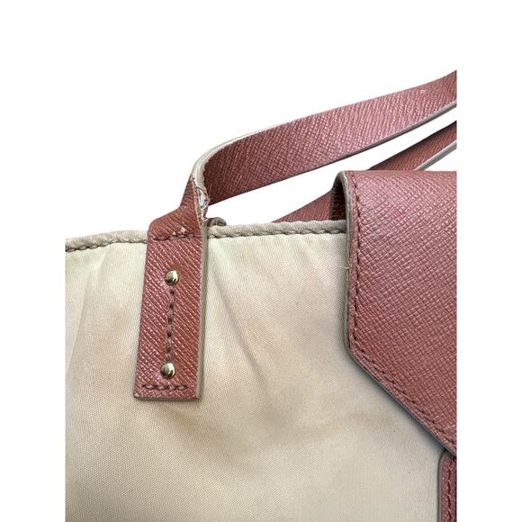 Tory Burch Canvas Leather Trim Tote Bag Tan Penn Tote - Picture 6 of 10
